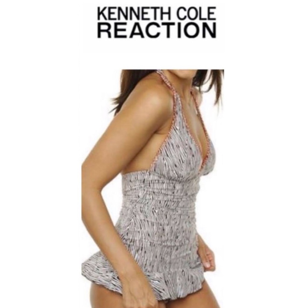 Kenneth Cole Reaction Zebra Print Ruffle Skirt One Piece Swim Dress